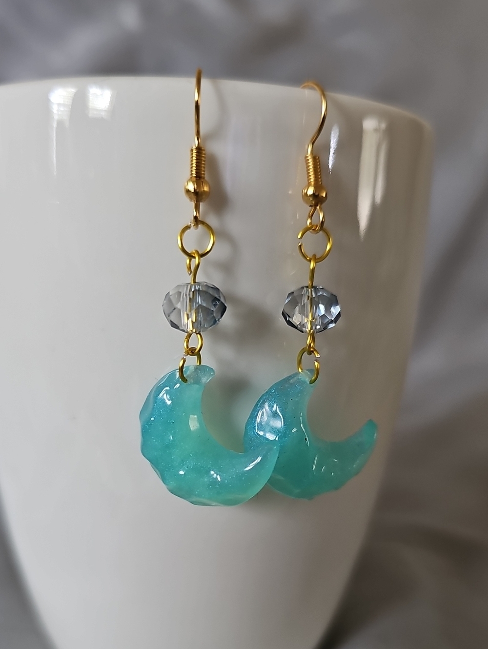 Aqua Ocean Crescent Moon Earrings